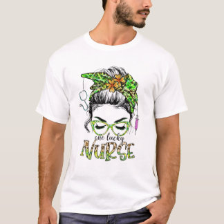 Lucky Nurse Messy Bun Shamrock T-Shirt