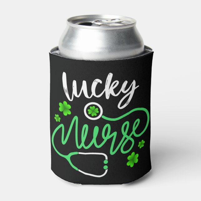 Lucky Nurse RN - Funny Saint Patricks Day Shamrock Can Cooler (Can Front)