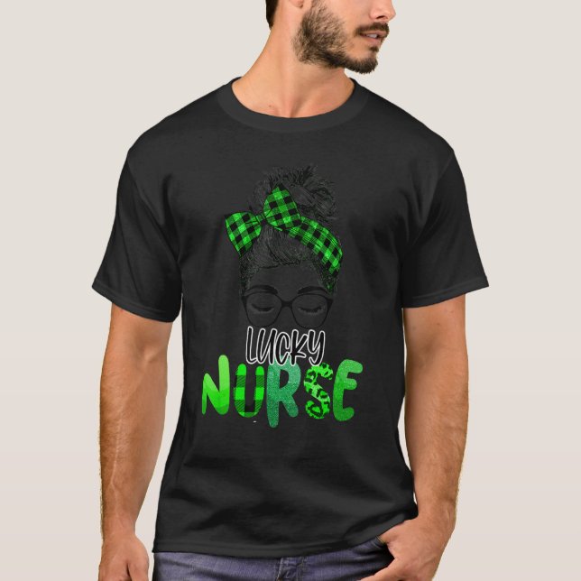 Lucky Nurse St Patrick's Day Nurse Shamrock Messy  T-Shirt (Front)
