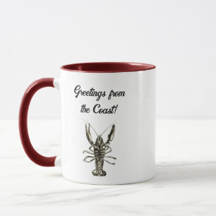 Lucky Ocean Lobster, Nautical Pencil Sketch Mug