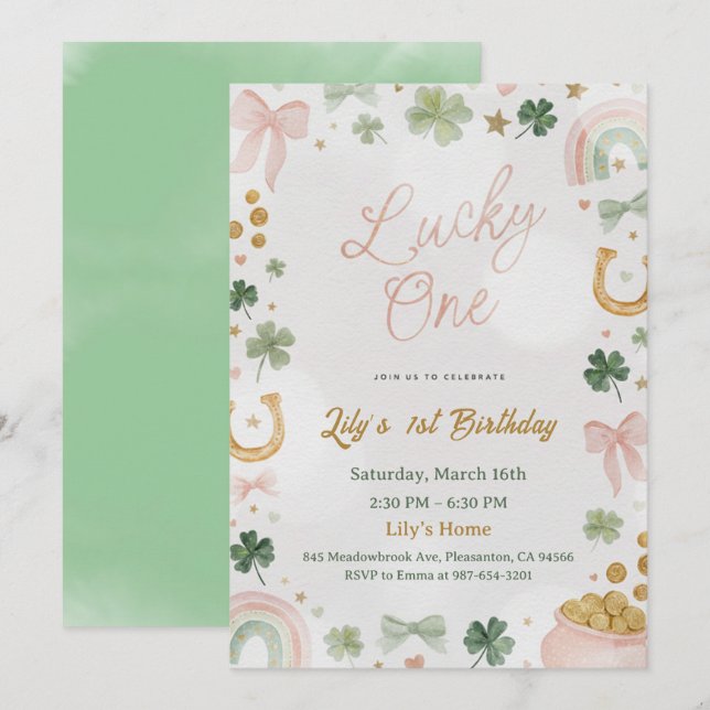 Lucky One 1st Birthday Invitation (Front/Back)