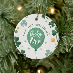 Lucky One 1st Birthday St Patricks Day Clover Ceramic Tree Decoration