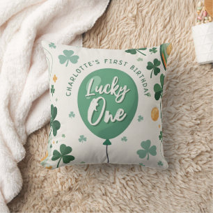 Lucky One 1st Birthday St Patricks Day Clover Cushion
