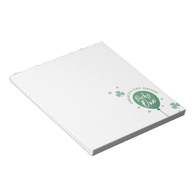 Lucky One 1st Birthday St Patricks Day Clover Notepad (Angled)