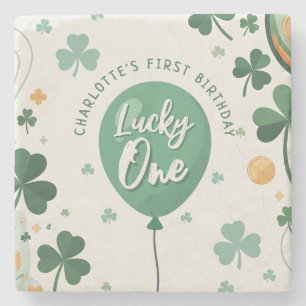 Lucky One 1st Birthday St Patricks Day Clover Stone Coaster
