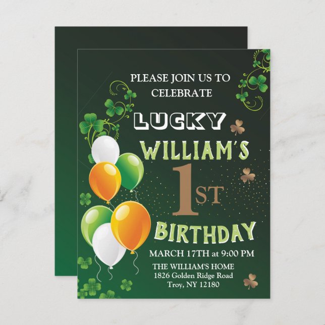 Lucky One 1st Birthday, St. Patrick's Day Leprecha Holiday Card (Front/Back)