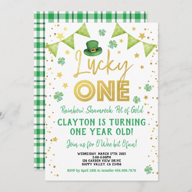 Lucky One Baby First Birthday St Patrick's Day Invitation (Front/Back)