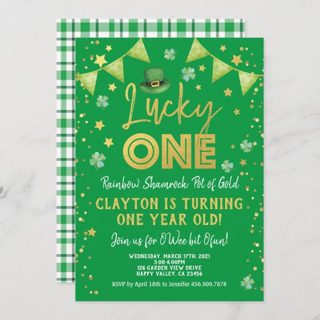 Lucky One Baby First Birthday St Patrick's Day Invitation (Front/Back)