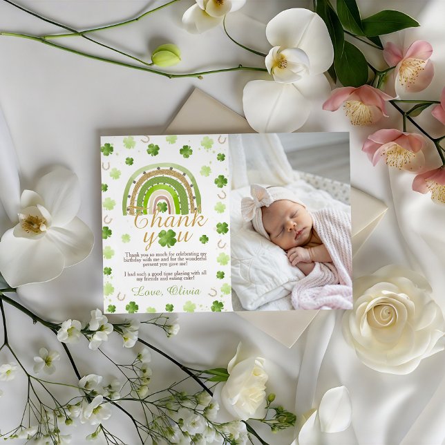 Lucky One Birthday Photo Thank You Card (Creator Uploaded)