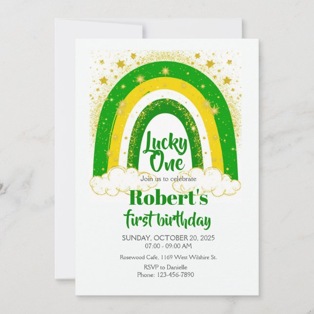 Lucky One Birthday, Shamrock Birthday Invite (Front)