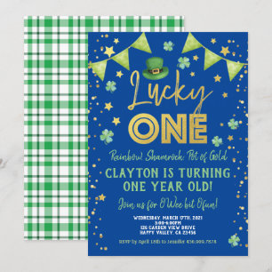 Lucky One Boy First 1st Birthday St Patrick's Day Invitation