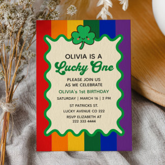 Lucky One Cute Shamrock St. Patrick's 1st Birthday Invitation