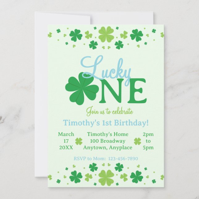 Lucky One First 1st Birthday Party Invitation (Front)