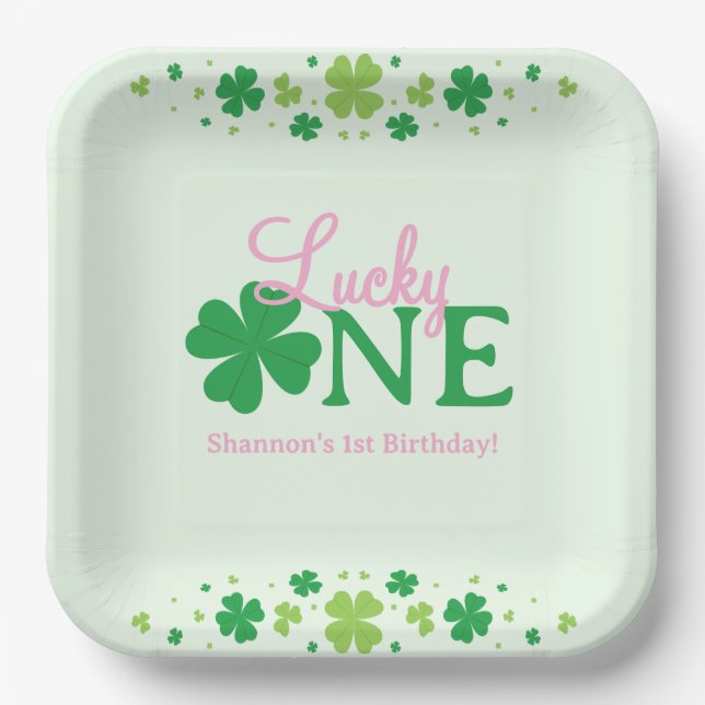 Lucky One First 1st Birthday Party Paper Plate (Front)