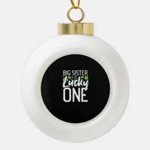 Lucky One First Birthday Big Sister Family St. Pat Ceramic Ball Christmas Ornament