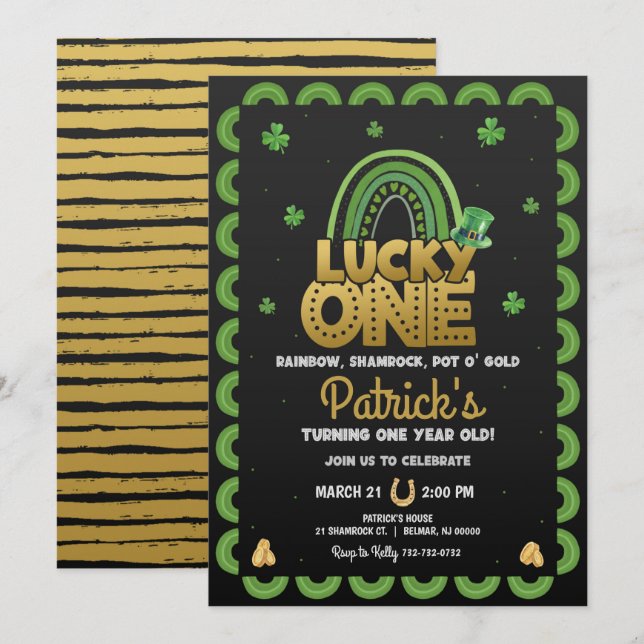 Lucky One First Birthday Invitation St Patty's Day (Front/Back)