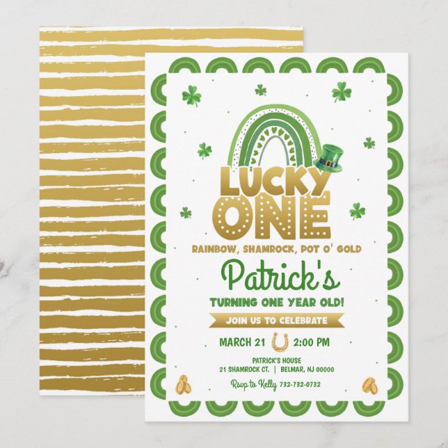 Lucky One First Birthday Invitation St Patty's Day (Front/Back)