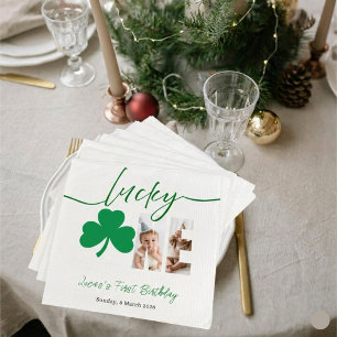 Lucky One First Birthday Personalized Shamrock Par Napkin