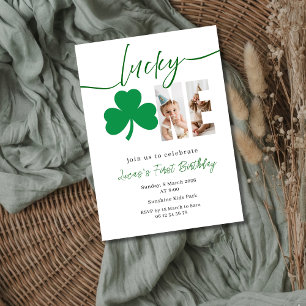 Lucky One First Birthday Photo Clover Invitation