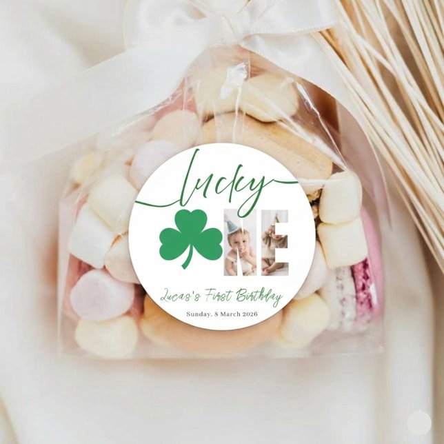 Lucky One First Birthday Shamrock Photo Sticker (Creator Uploaded)