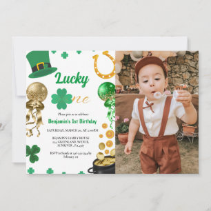 Lucky One First Birthday St Patrick's Day Boy Girl Invitation