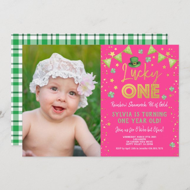 Lucky One First Birthday St Patrick's Day Photo Invitation (Front/Back)