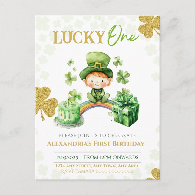 Lucky One First Birthday St Patricks Postcard (Front)