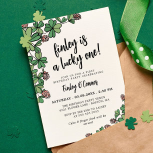 Lucky One Four Leaf Clover 1st Birthday Party Invitation