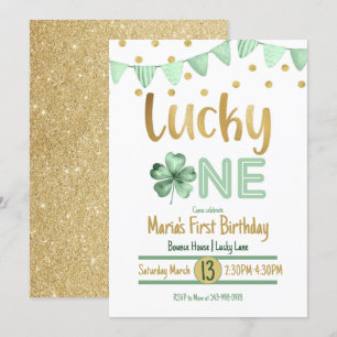 Lucky One Gold First Birthday Invitation