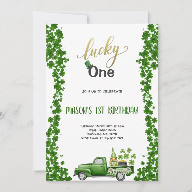 LUCKY ONE GREEN BIRTHDAY PARTY Invitation (Front)