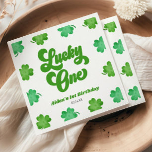 Lucky One Green Shamrock Clover 1st Birthday Party Napkin