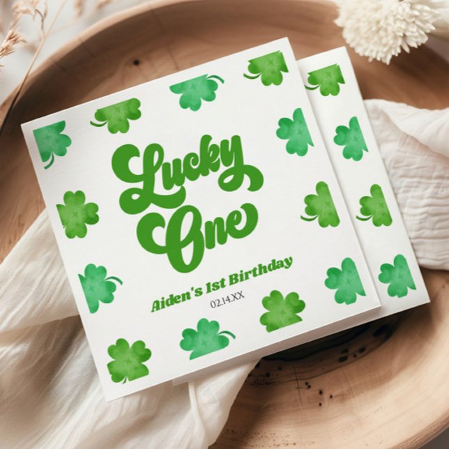 Lucky One Green Shamrock Clover 1st Birthday Party Napkin (Creator Uploaded)