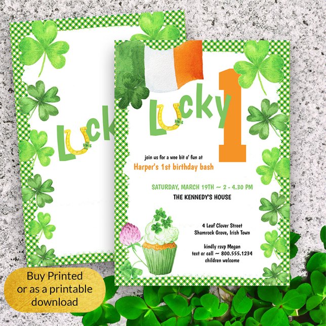 Lucky One Irish Themed First Birthday Party Invitation (Lucky One First Birthday Invitation)