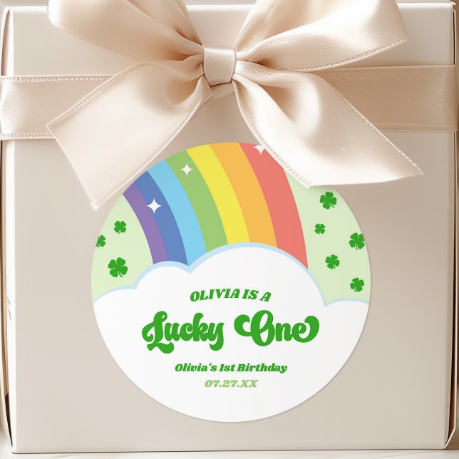 Lucky One Lucky Charm Rainbow 1st Birthday Party Classic Round Sticker (Creator Uploaded)