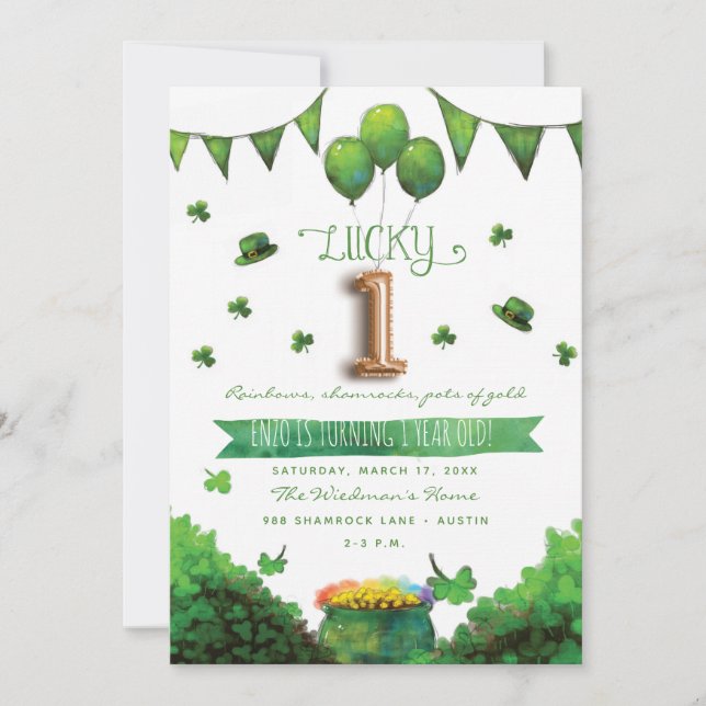 Lucky One Patrick's Day Birthday Party Invitations (Front)