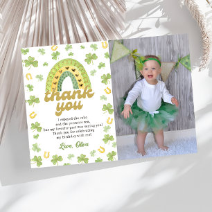 Lucky One Rainbow Birthday Photo Thank You Card