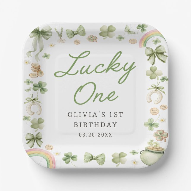 Lucky One Shamrock 1st Birthday Paper Plates (Front)