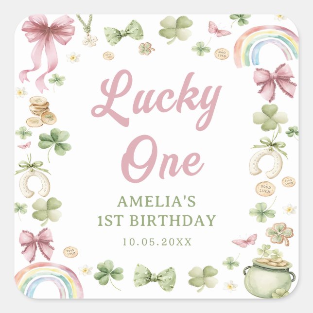 Lucky One Shamrock 1st Birthday Sticker (Front)