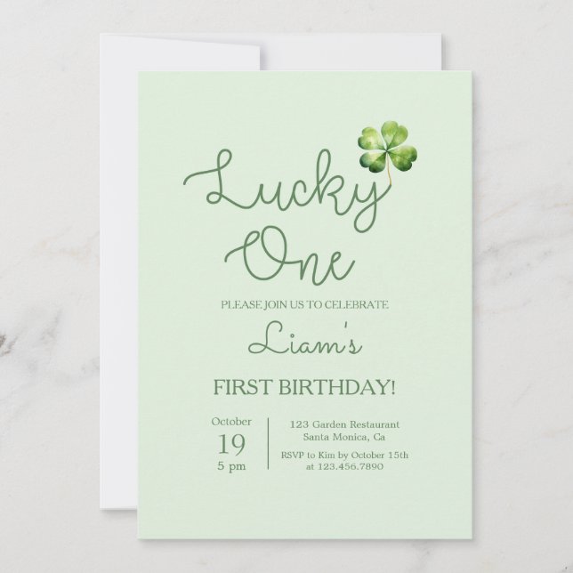 Lucky One Shamrock Birthday Boy Invitation (Front)