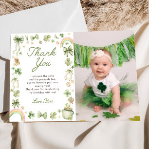 Lucky One Shamrock Birthday Photo Thank You Card