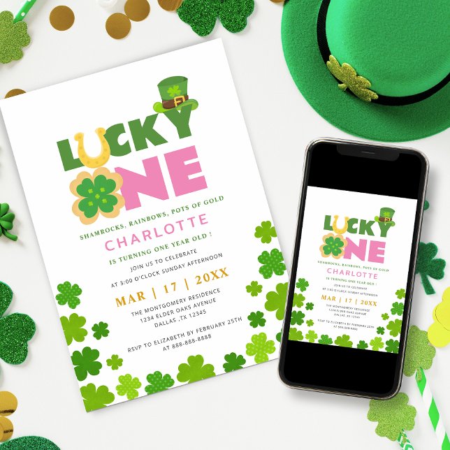 Lucky One Shamrocks 1st Birthday St. Patrick's Day Invitation (Creator Uploaded)