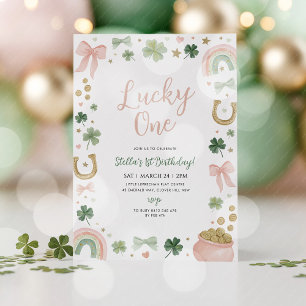 Lucky One! St Patricks Day 1st Birthday Pink Green Invitation