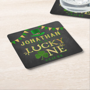 Lucky One St. Patrick's Day 1st Birthday Square Paper Coaster