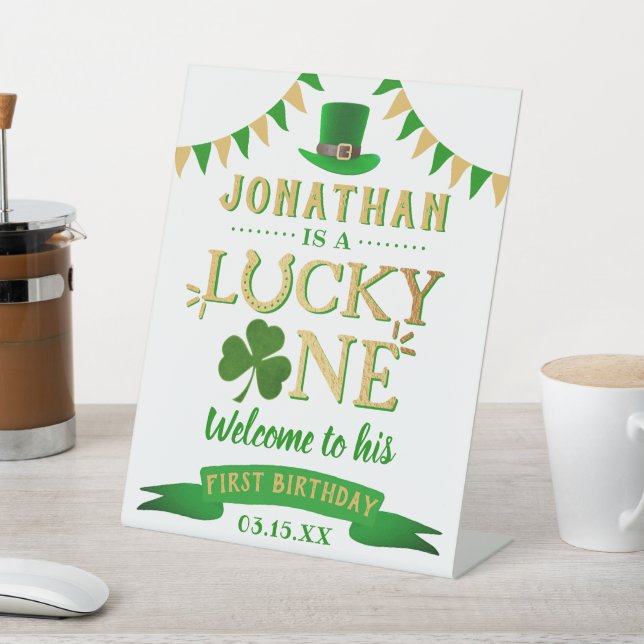 Lucky One St. Patrick's Day 1st Birthday Welcome Pedestal Sign (In SItu)