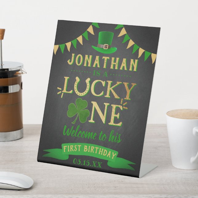 Lucky One St. Patrick's Day 1st Birthday Welcome Pedestal Sign (In SItu)