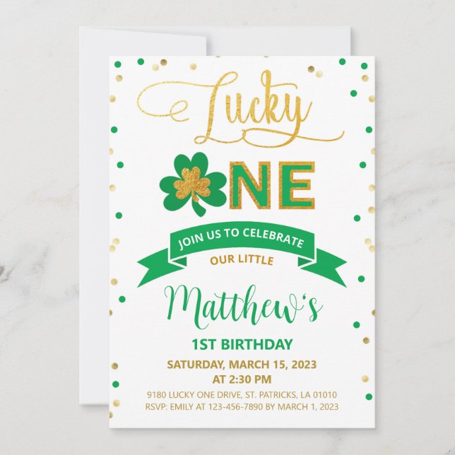 Lucky One St. Patrick's Day 1st Boy Birthday Invitation (Front)