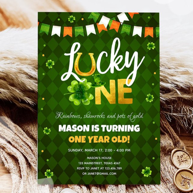 Lucky One St. Patrick's Day Boy First Birthday Inv Invitation (Creator Uploaded)