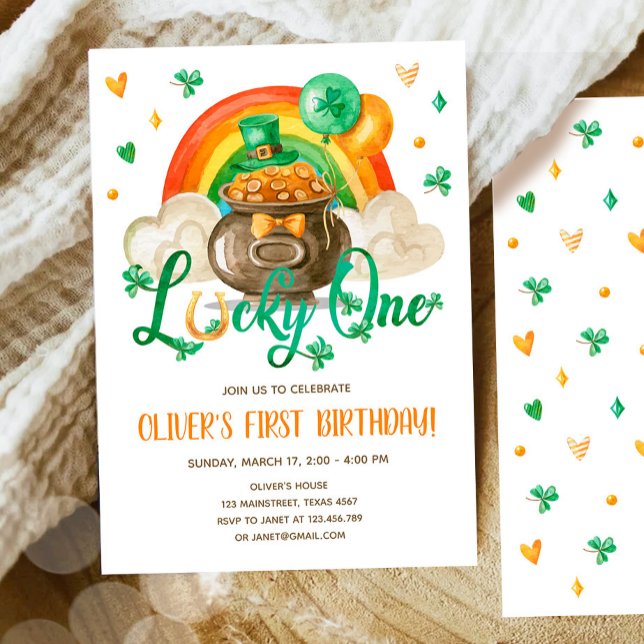 Lucky One St. Patrick's Day Boy First Birthday Inv Invitation (Creator Uploaded)