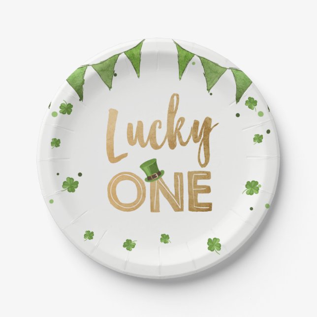 Lucky One St Patrick's Day Paper Plate Clover Boy (Front)