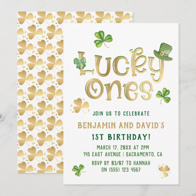 Lucky One | St Patrick's Day Twin First Birthday Invitation (Front/Back)